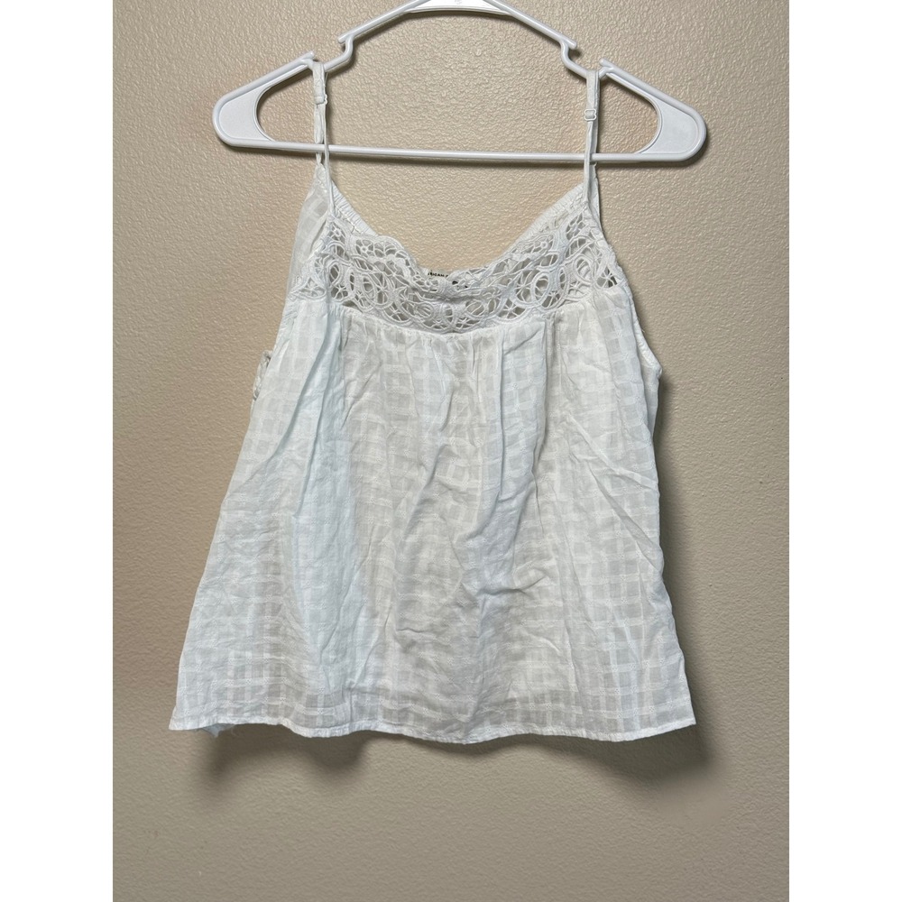 American Eagle White Crochet Lace Trim Grid Cami Top Boho Tie Side Large